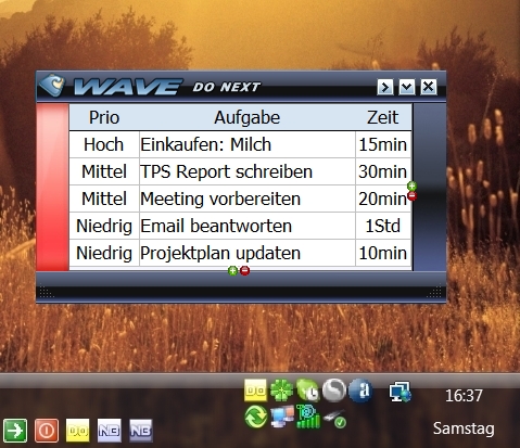 Bildschirmfoto DoNext in seiner natürlichen Umgebung, dem Desktop 